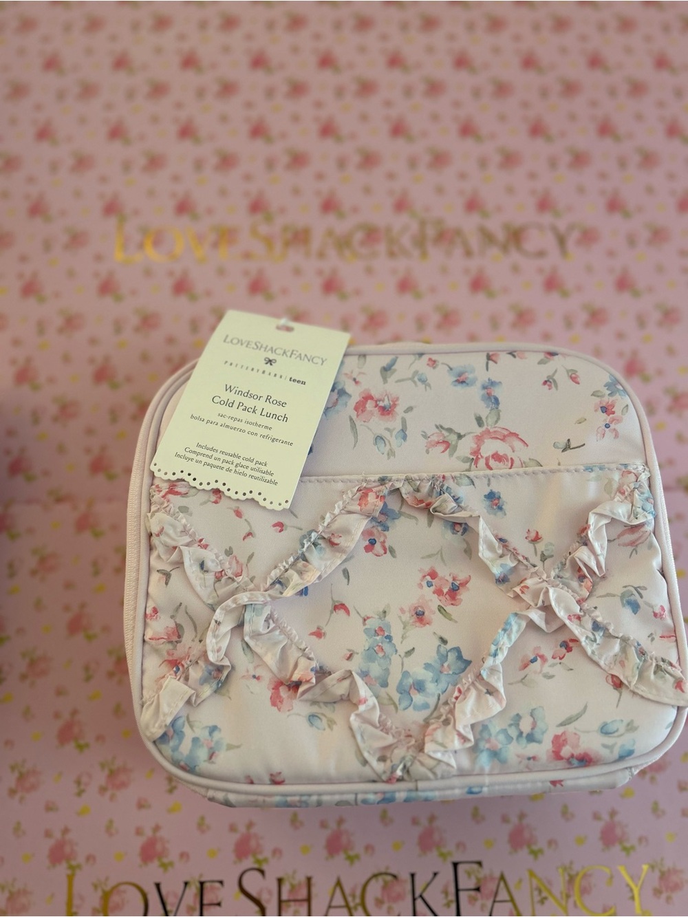 LoveShackFancy Pink Floral Ruffle Lunch Tote - Picture 3 of 7